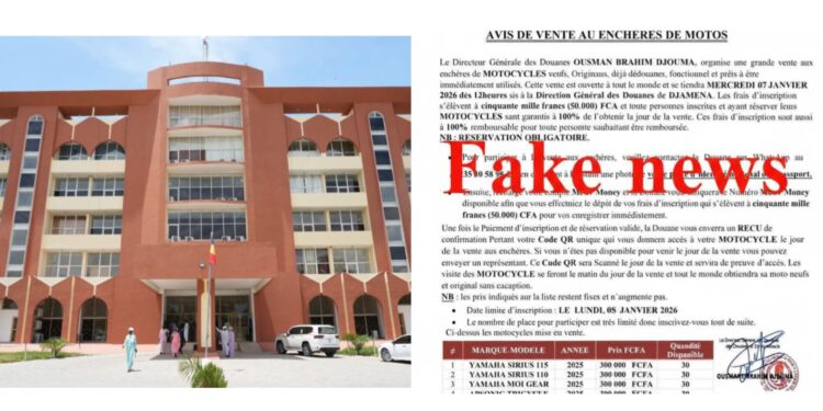 Tchad : La Douane alerte sur de faux avis de ventes aux enchères de véhicules.