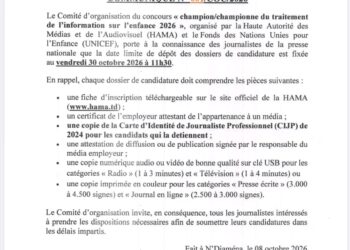 Tchad : Appel à candidatures pour le concours « champion/championne du traitement de l’information sur l’enfance 2026 »