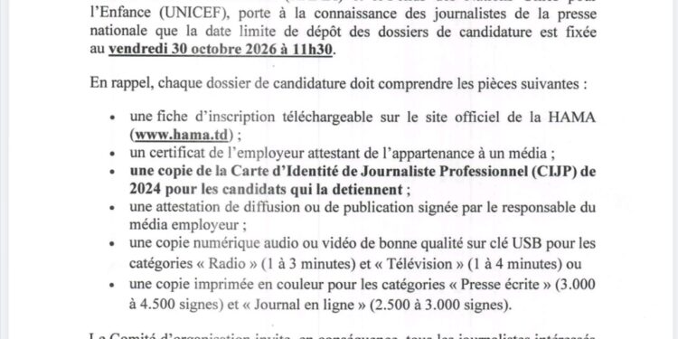 Tchad : Appel à candidatures pour le concours « champion/championne du traitement de l’information sur l’enfance 2026 »